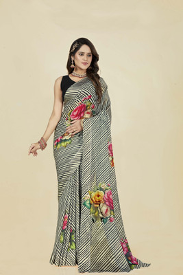 SHILPKALA Floral Print Handloom Chiffon Saree(Grey)