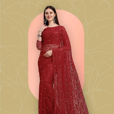 NORAFLEX Self Design Bollywood Net Saree(Maroon)