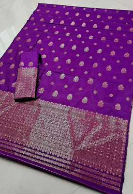 Garbguru Woven Mekhela Chador Pure Silk Saree(Purple)