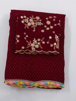 ShreeVastra Embroidered, Floral Print, Self Design, Woven Bollywood Georgette Saree(Yellow)