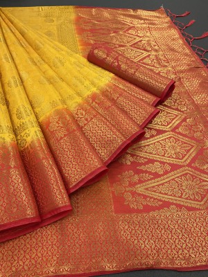 Rupatika Woven Kanjivaram Pure Silk, Cotton Silk Saree(Red, Yellow)