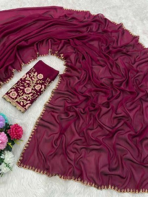 K 5 FASHION Solid/Plain Bollywood Chiffon Saree(Maroon)