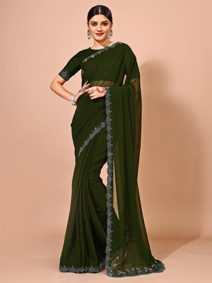 Divastri Embellished Bollywood Chiffon Saree(Green)