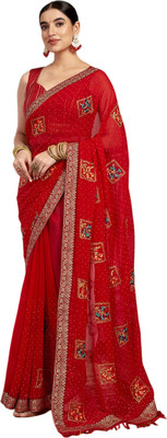 Pranjal Printed Bollywood Georgette Saree(Red)