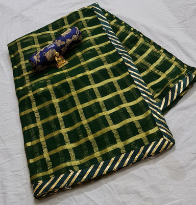 MINE CHOICE Checkered Maheshwari Viscose Rayon, Georgette Saree(Dark Green)