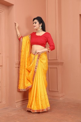 Shiventerprise Embellished Bollywood Cotton Blend Saree(Yellow)