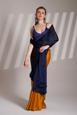 HERE&NOW Solid/Plain Bollywood Satin Saree(Blue)