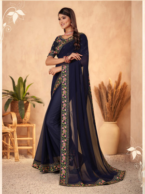 Tejal Creation Solid/Plain Bollywood Georgette Saree(Green)