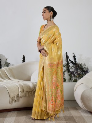 Tasrika Woven, Self Design Bollywood Cotton Blend, Silk Blend Saree(Yellow)