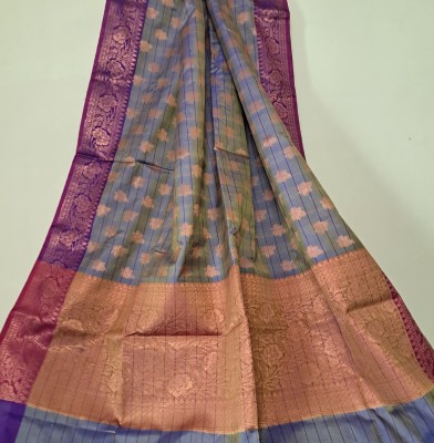 Ambar Lifestyle Self Design, Woven, Embellished, Striped, Checkered Bollywood Silk Blend Saree(Purple, Light Blue, Gold, Light Green)