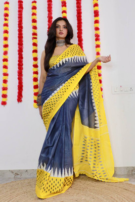 JASU CREATION Printed Ikkat Pure Cotton Saree(Black)