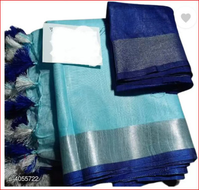 HAIDER ALI AND SONS Solid/Plain Bollywood Cotton Linen Saree(Blue)
