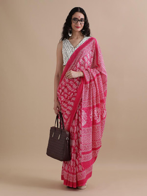 blockpuls Hand Painted Handloom Pure Cotton Saree(Multicolor)