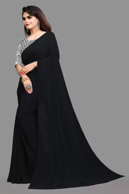 HouseOfCommon Solid/Plain Bollywood Georgette Saree(Black)