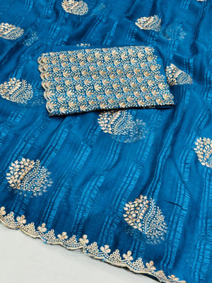 K 5 FASHION Self Design, Embroidered Bollywood Georgette Saree(Blue)
