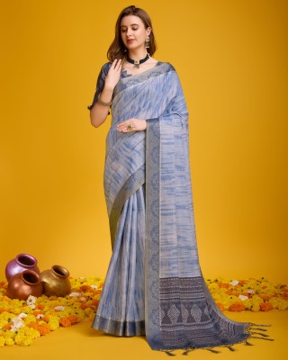 RekhaManiyar Digital Print Kanjivaram Silk Blend Saree(Light Blue)