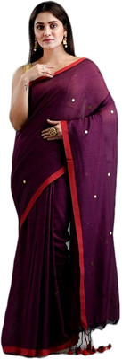 Joyguru Textile Self Design Handloom Cotton Blend Saree(Purple)