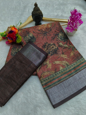 HouseOfCommon Printed Bollywood Pure Cotton, Cotton Silk Saree(Multicolor)
