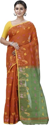 DipDiya Paisley, Woven Handloom Cotton Blend Saree(Brown)