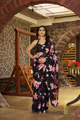 Divastri Printed Bollywood Georgette Saree(Black)