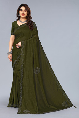 Madhur milan Solid/Plain Daily Wear Art Silk Saree(Green)