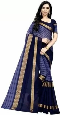 Saadhvi Printed Banarasi Cotton Blend Saree(Blue)