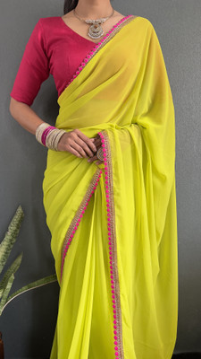 Aquiliq Embroidered Bollywood Georgette Saree(Pink)