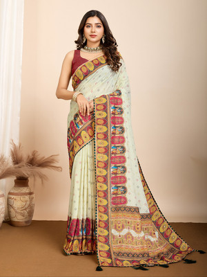 Yogik Creation Digital Print Banarasi Art Silk Saree(Light Green)
