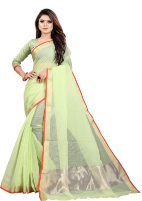 Indian Fashionista Checkered Manipuri Cotton Silk Saree(Green)