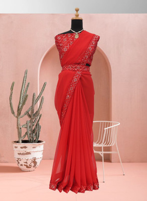 Kalavrit Creation Embroidered Bollywood Georgette Saree(Red)
