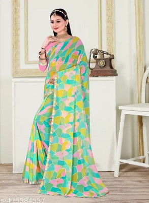 Vragi Digital Print, Color Block Bollywood Georgette Saree(Multicolor)