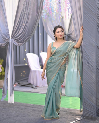G GAJAL INTERNATIONAL Solid/Plain Bollywood Chiffon Saree(Light Blue)