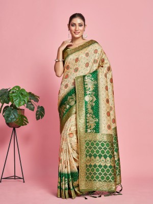 MIMOSA Woven Patola Art Silk Saree(Beige)