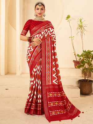 Divastri Printed Banarasi Silk Blend Saree(Red)