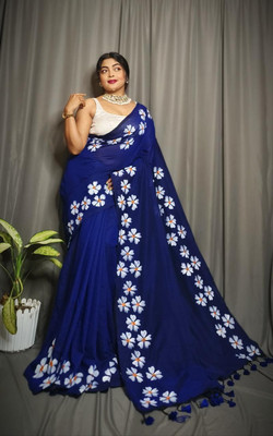 Shree Ethnic Self Design Handloom Handloom Cotton Blend Saree(Dark Blue)