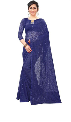 Divya Shree Self Design Bollywood Net Saree(Blue)