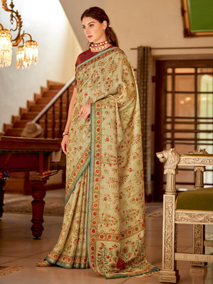Divastri Printed Daily Wear Pure Silk Saree(Beige)