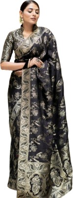 Triyom Fashion Self Design Banarasi Jacquard Saree(Black)