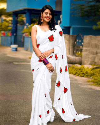 RADHE ENTERPRISE Embroidered Bollywood Georgette Saree(White)