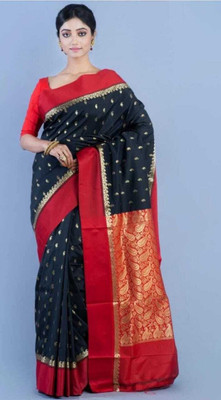 SHREE AMBAJI FASHION Woven Banarasi Handloom Silk Blend Saree(Maroon)