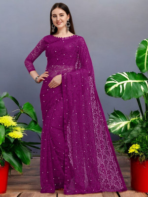 NEXAA Self Design Bollywood Net Saree(Purple)