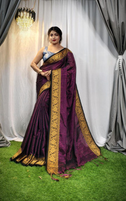 Rnn Saree Embroidered Handloom Pure Cotton Saree(Maroon)