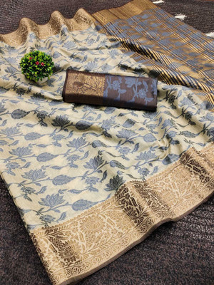 HouseOfCommon Woven Kanjivaram Cotton Silk, Pure Cotton Saree(Cream)