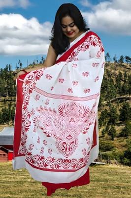 Kanokanjoli Woven Jamdani Handloom Cotton Blend Saree(Multicolor)