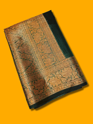 AMR FABRICS Solid/Plain Kanjivaram Cotton Silk Saree(Dark Green)