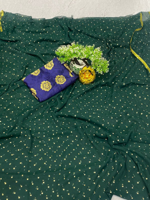 V And V Shop Polka Print Daily Wear Chiffon Saree(Dark Green)