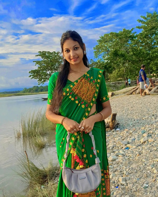 KRUSH TEX Woven Mekhela Chador Cotton Blend Saree(Green)