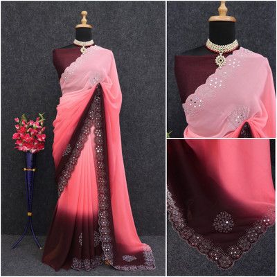 DEV SHREE SILK Self Design Bollywood Georgette Saree(Pink)