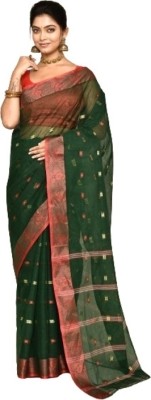 TANTSHREE Self Design Tant Pure Cotton Saree(Black)