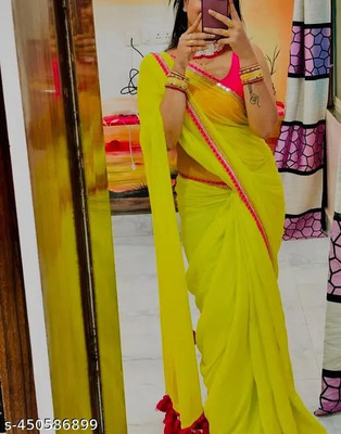 HouseOfCommon Solid/Plain Bollywood Georgette Saree(Light Green)